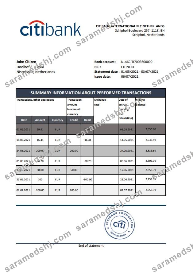 Netherlands Citibank excel